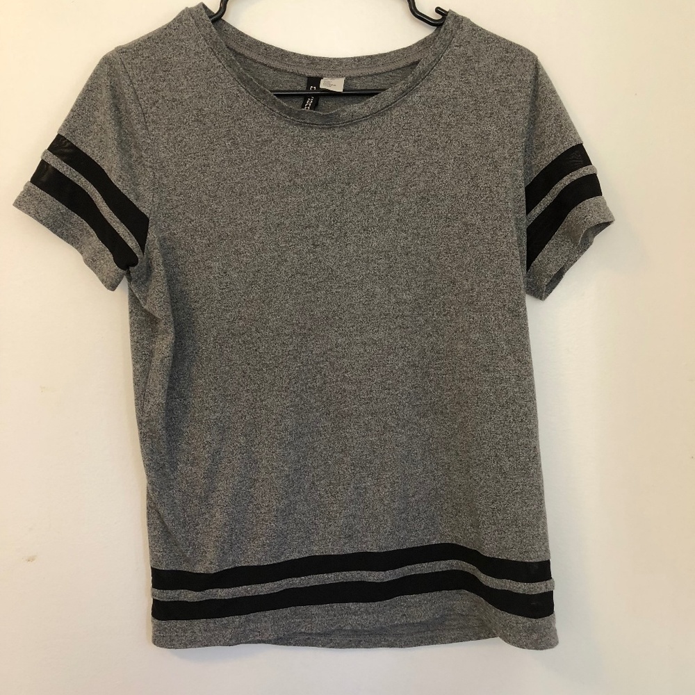 H&M Mesh Grey and Black Ringer Tee